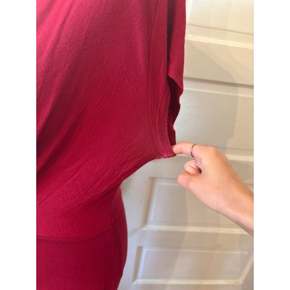 Maxi dress red short sleeve high slit wrap deep vneck v neck sexy romantic girly - Picture 3 of 8